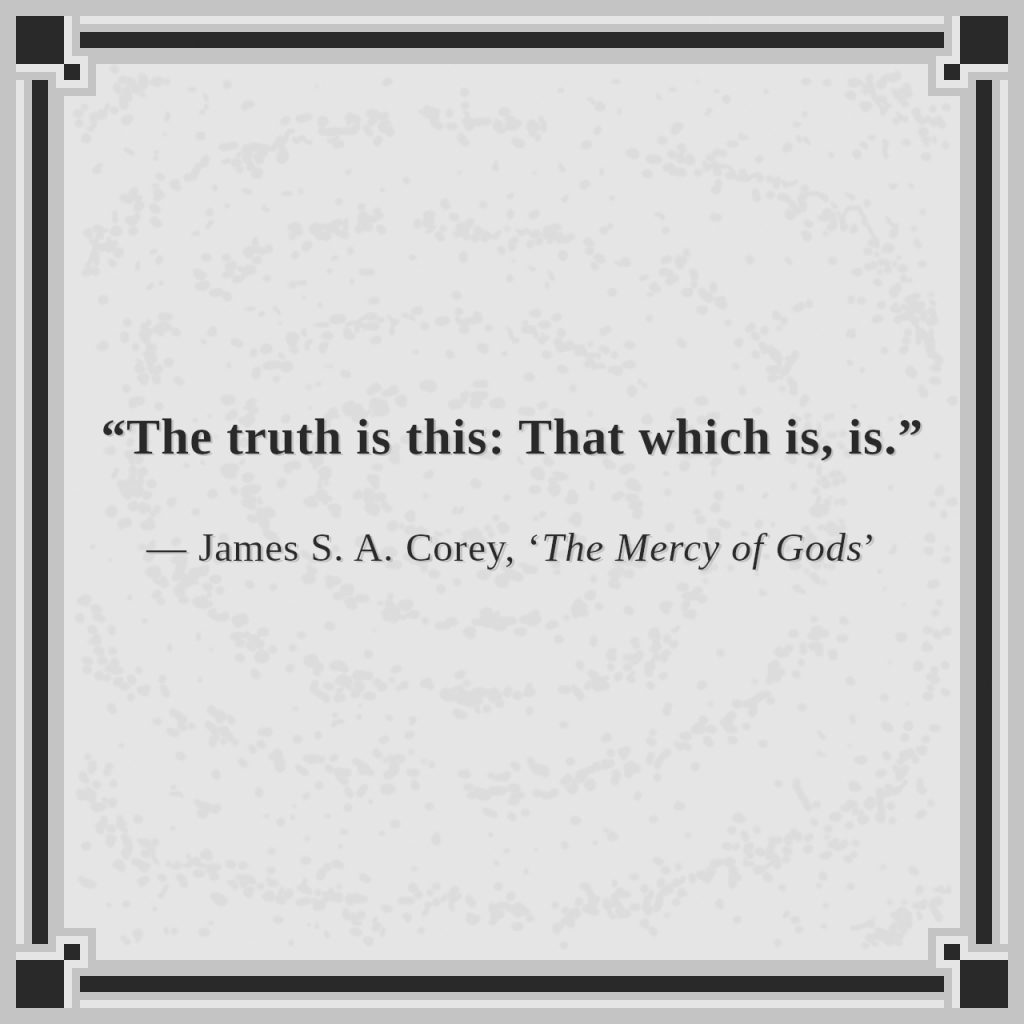 “The truth is this: That which is, is.”

— James S. A. Corey, ‘The Mercy of Gods’